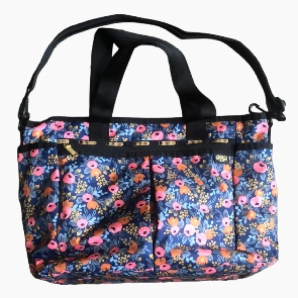 LeSportsac navy pink floral nylon diaper bag